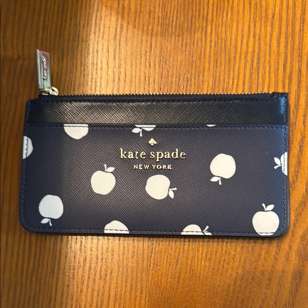 Kate Spade Navy Wallet with White Apple Design